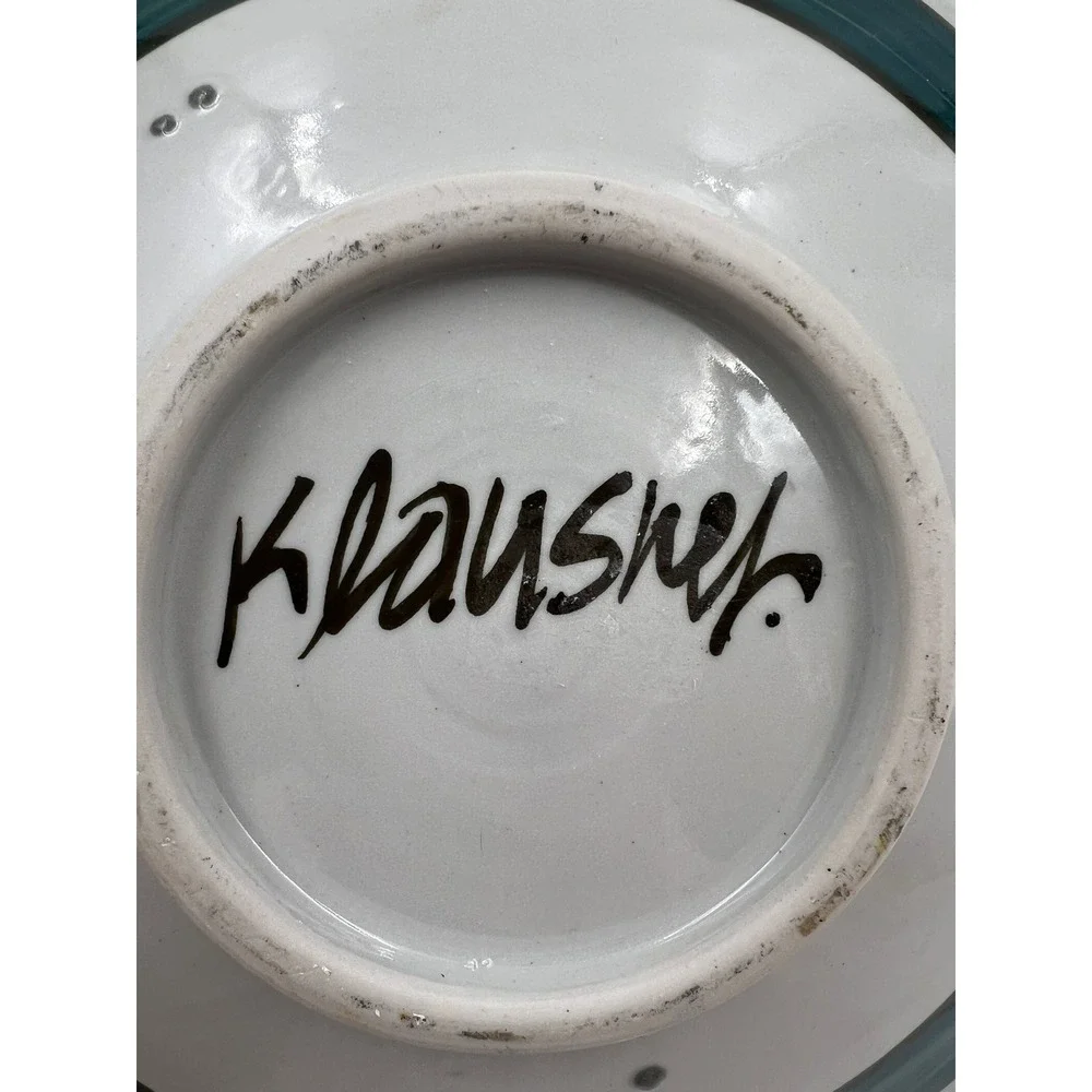 Klausner Studio Pottery Abstract Geometric Ceramic Bowl Post Modern 8.5in